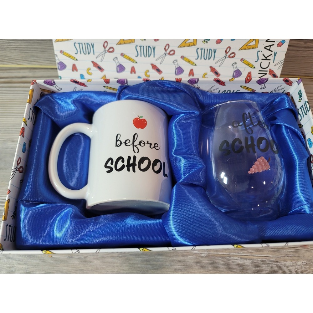 Teacher Mug set New in box coffee cup and wine glass nice package